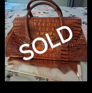 Brahmin Crocodile Embossed Caramel Brown Satchel Shoulder Bag